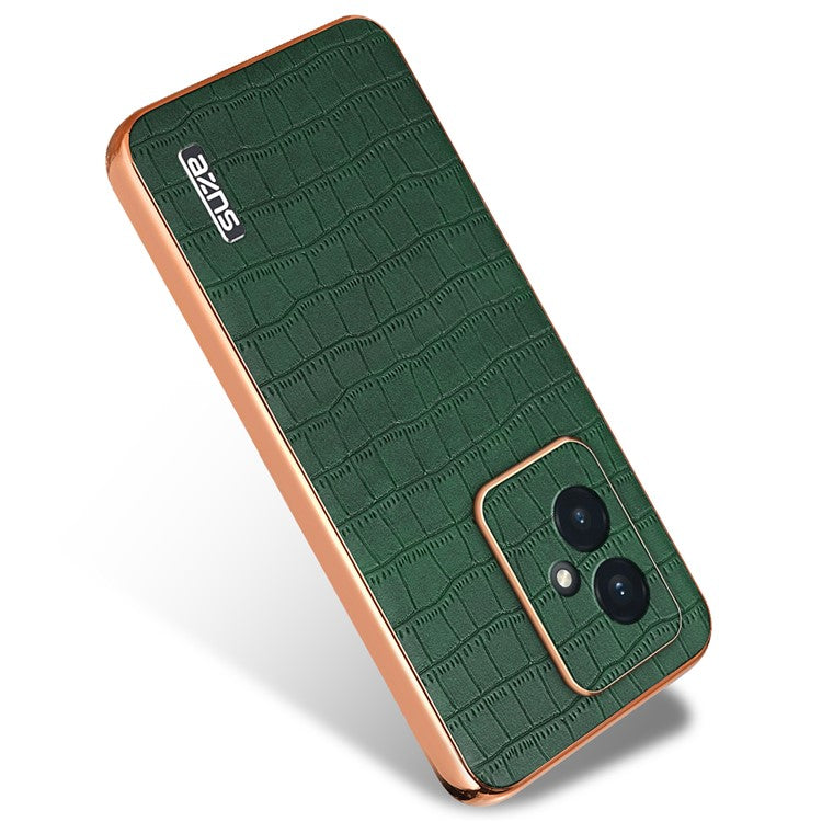 AZNS For Honor 100 5G Case Crocodile Texture Leather+TPU Cover Electroplating Frame - Green