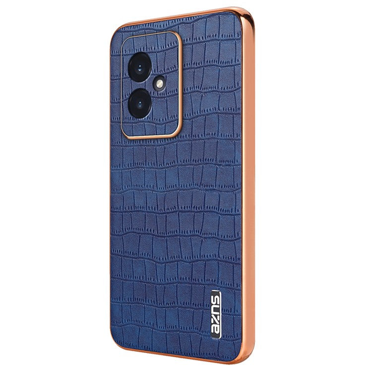 AZNS For Honor 100 5G Case Crocodile Texture Leather+TPU Cover Electroplating Frame - Blue