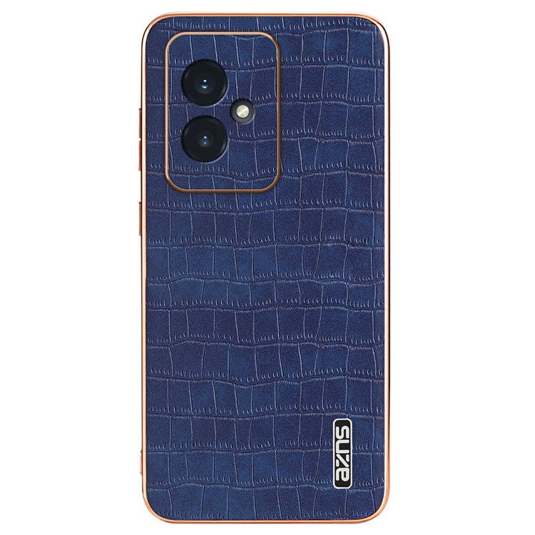 AZNS For Honor 100 5G Case Crocodile Texture Leather+TPU Cover Electroplating Frame - Blue