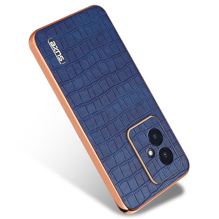 AZNS For Honor 100 5G Case Crocodile Texture Leather+TPU Cover Electroplating Frame - Blue