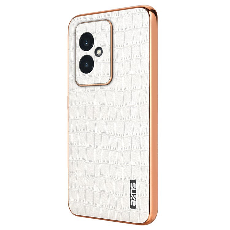 AZNS For Honor 100 5G Case Crocodile Texture Leather+TPU Cover Electroplating Frame - White