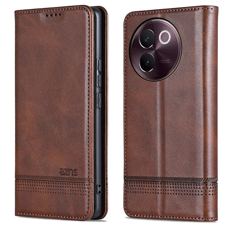 AZNS For vivo V30e 5G Case Leather Phone Cover Hidden Magnetic Adsorption - Coffee