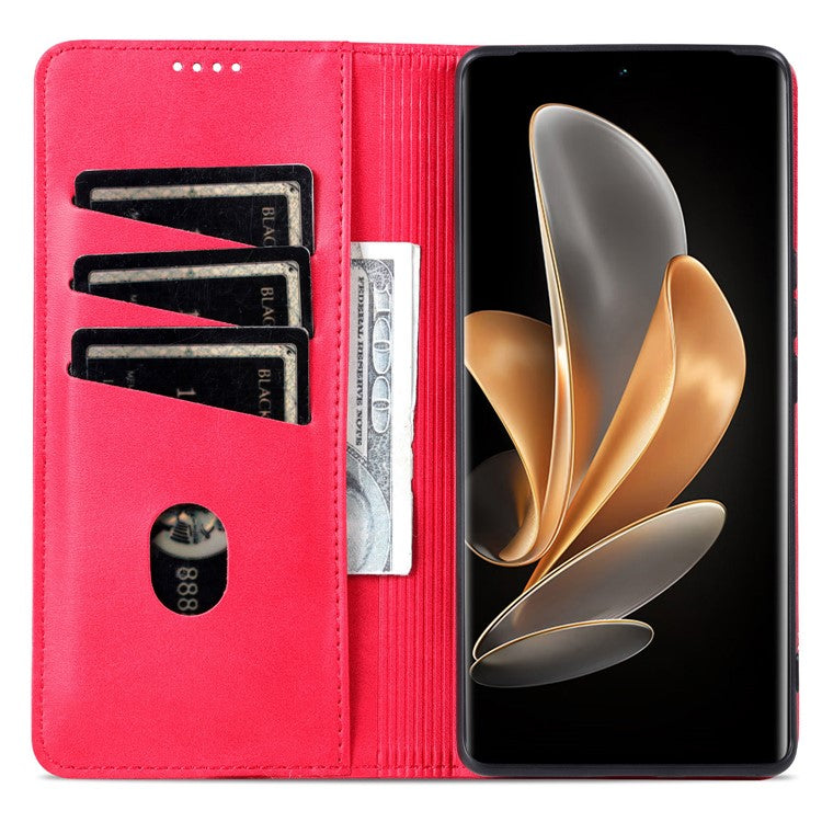 AZNS For vivo V30e 5G Case Leather Phone Cover Hidden Magnetic Adsorption - Red