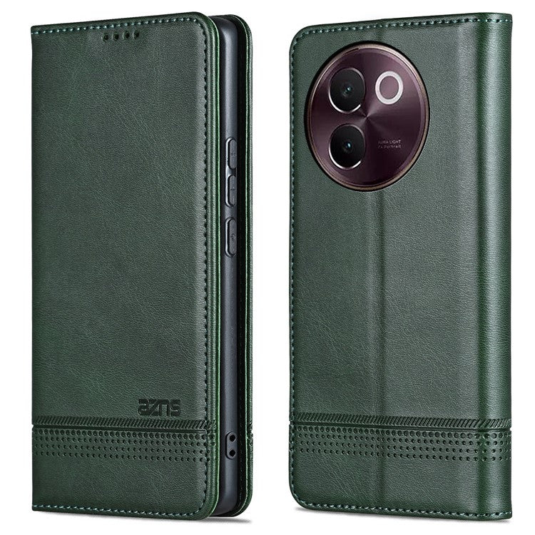 AZNS For vivo V30e 5G Case Leather Phone Cover Hidden Magnetic Adsorption - Green