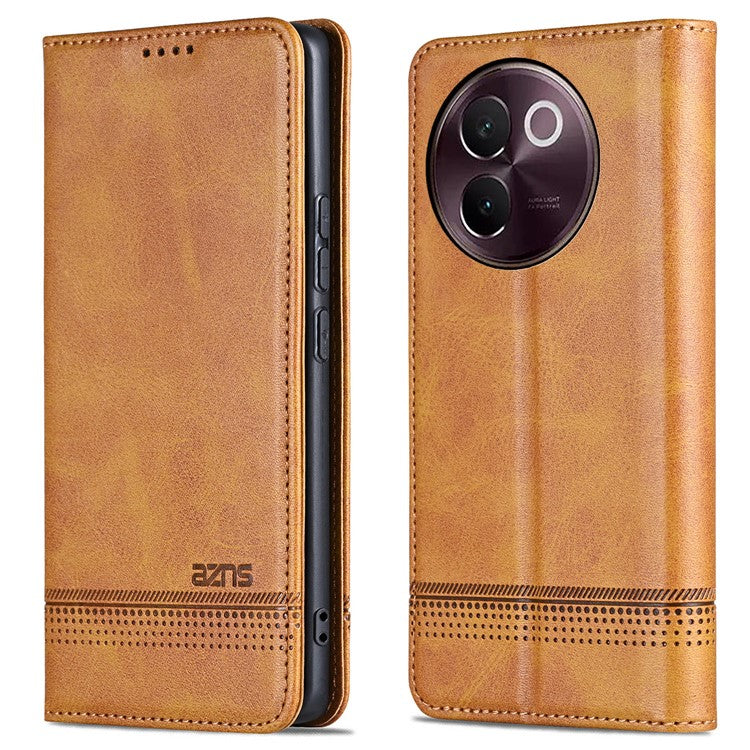 AZNS For vivo V30e 5G Case Leather Phone Cover Hidden Magnetic Adsorption - Brown