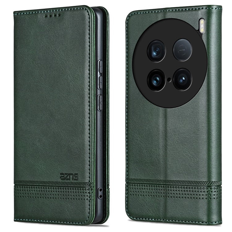 AZNS For vivo X100 Ultra 5G Case Magnetic Adsorption Leather Phone Cover Flip Wallet - Green