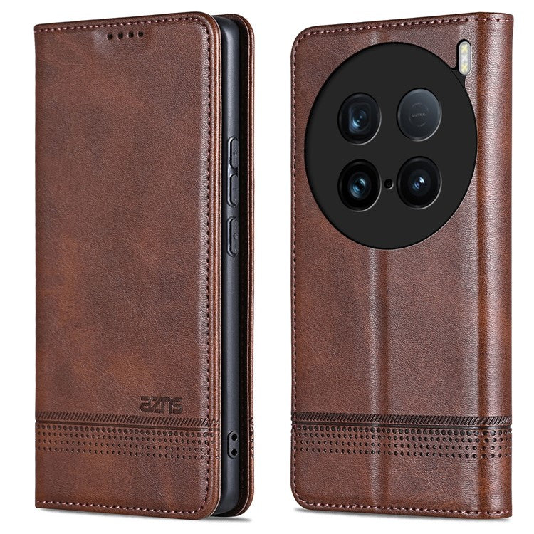 AZNS For vivo X100 Ultra 5G Case Magnetic Adsorption Leather Phone Cover Flip Wallet - Coffee