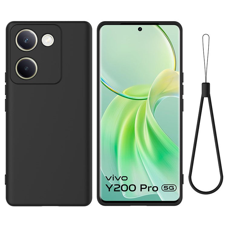 For vivo Y200 Pro 5G Case Liquid Silicone Protective Phone Cover with Hand Strap - Black