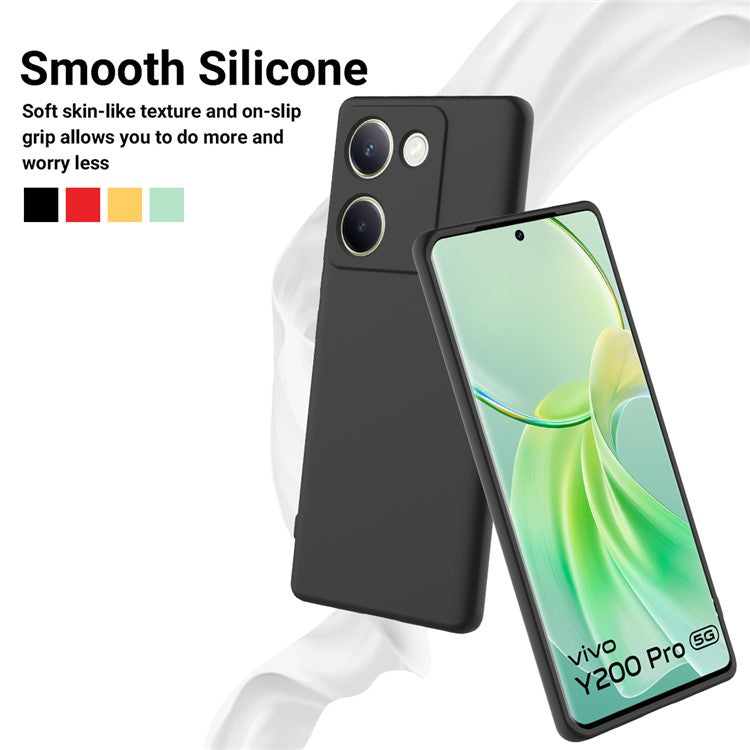 For vivo Y200 Pro 5G Case Liquid Silicone Protective Phone Cover with Hand Strap - Black