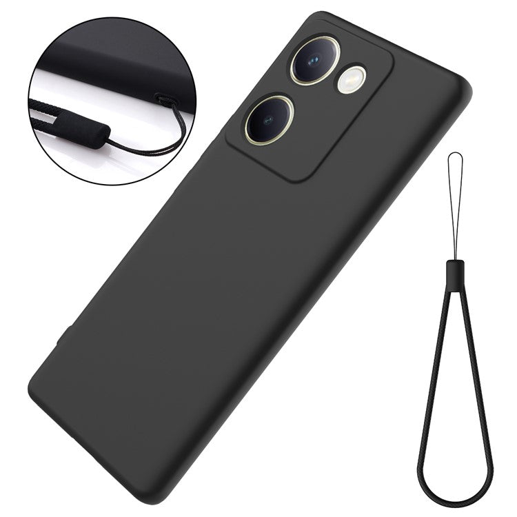 For vivo Y200 Pro 5G Case Liquid Silicone Protective Phone Cover with Hand Strap - Black