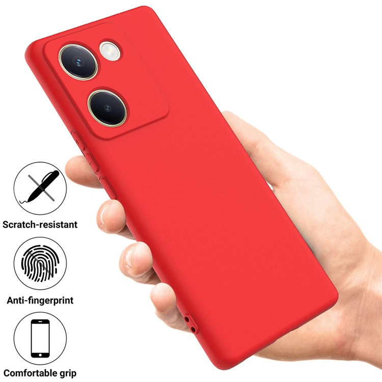 For vivo Y200 Pro 5G Case Liquid Silicone Protective Phone Cover with Hand Strap - Red