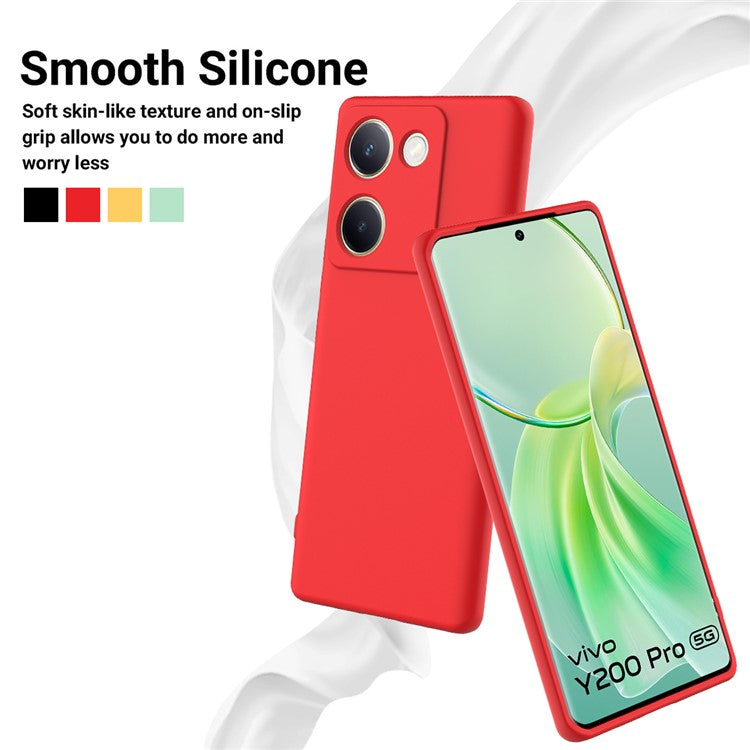 For vivo Y200 Pro 5G Case Liquid Silicone Protective Phone Cover with Hand Strap - Red