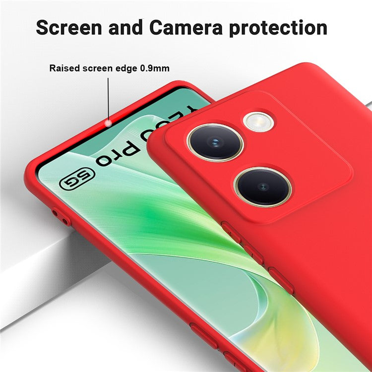 For vivo Y200 Pro 5G Case Liquid Silicone Protective Phone Cover with Hand Strap - Red