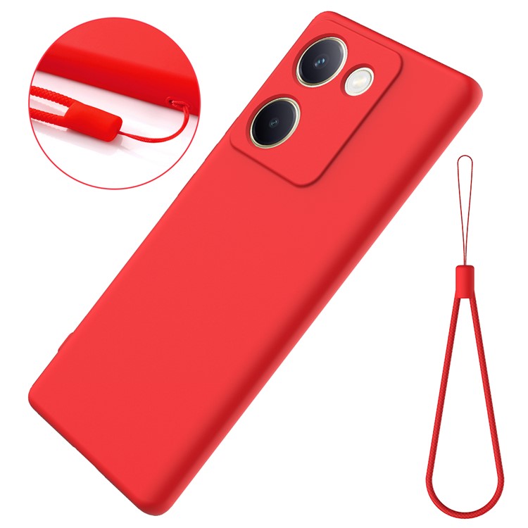 For vivo Y200 Pro 5G Case Liquid Silicone Protective Phone Cover with Hand Strap - Red