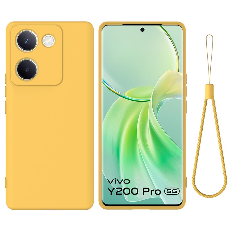 For vivo Y200 Pro 5G Case Liquid Silicone Protective Phone Cover with Hand Strap - Yellow