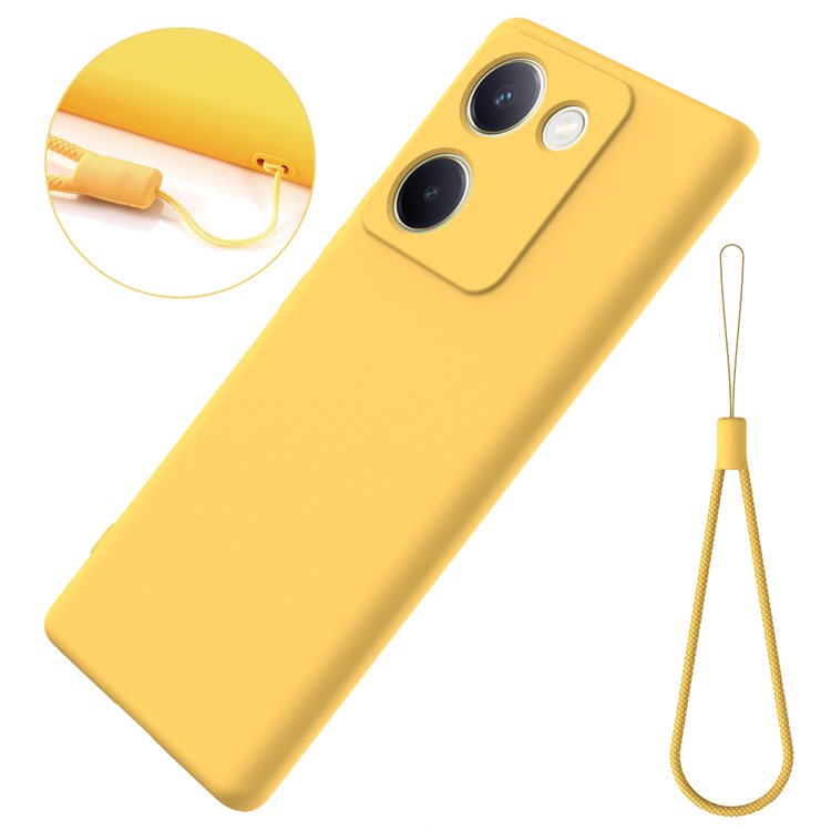 For vivo Y200 Pro 5G Case Liquid Silicone Protective Phone Cover with Hand Strap - Yellow