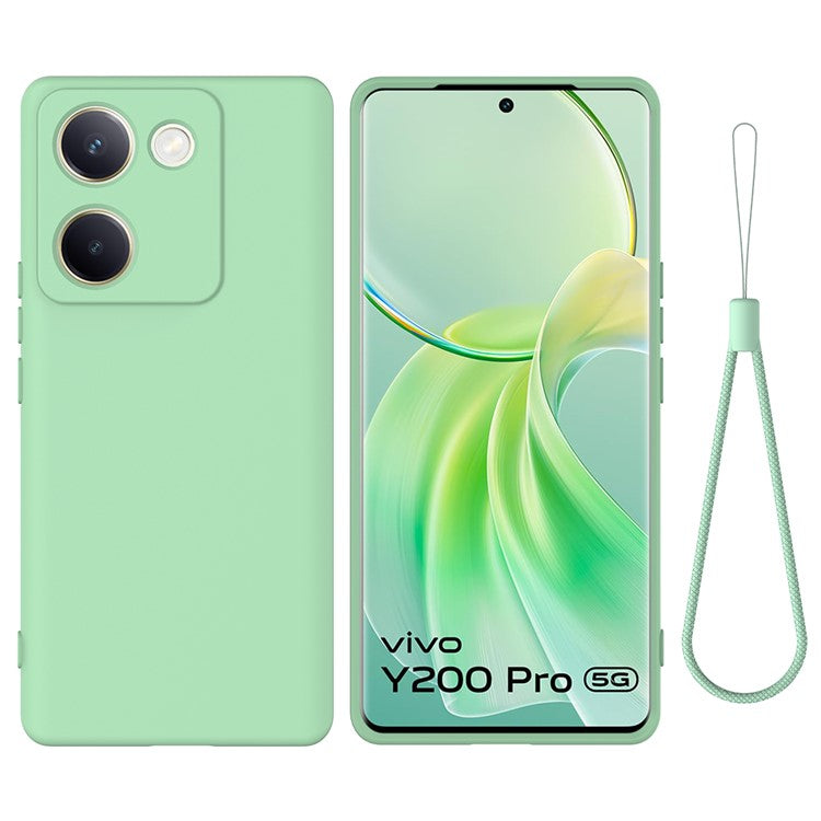 For vivo Y200 Pro 5G Case Liquid Silicone Protective Phone Cover with Hand Strap - Green