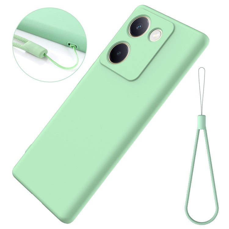 For vivo Y200 Pro 5G Case Liquid Silicone Protective Phone Cover with Hand Strap - Green