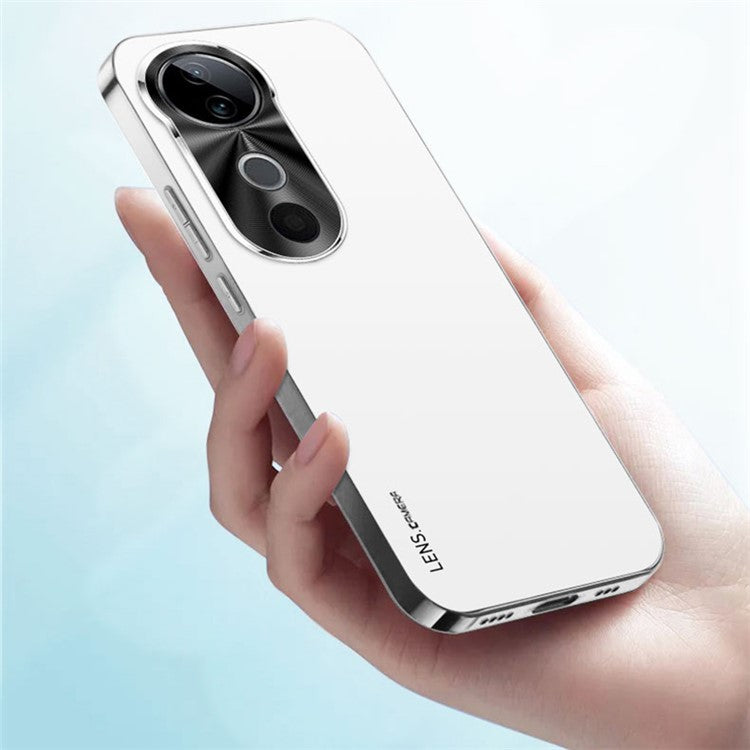 For vivo S19 Pro 5G Case Acrylic+TPU+Metal Anti-Scratch Phone Cover with Electroplating Frame - White