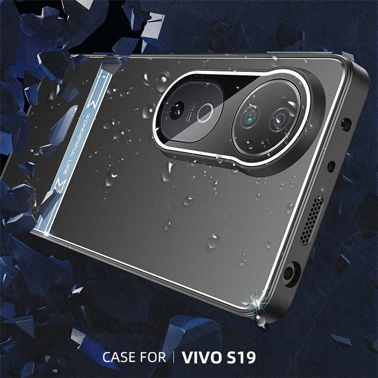 For vivo S19 5G Cell Phone Case Metal+PC+TPU Anti-Scratch Matte Back Cover - Black+Blue