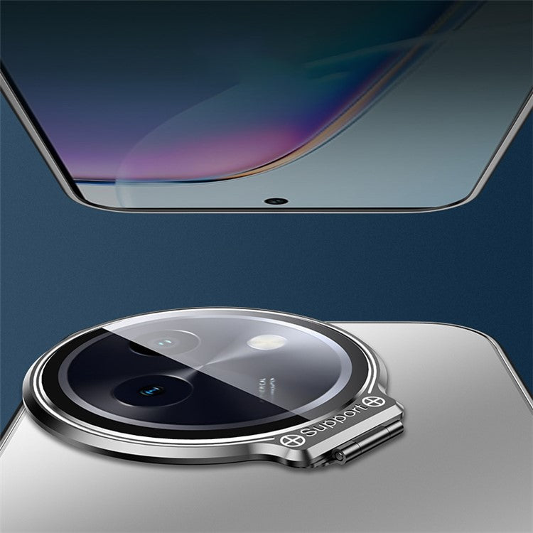 For vivo Y200i 5G Case PC+TPU Matte Anti-Drop Phone Cover with Lens Lid Kickstand - Silver