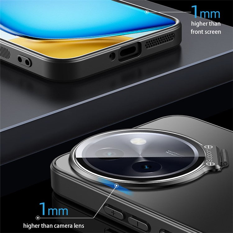 For vivo Y200i 5G Case PC+TPU Matte Anti-Drop Phone Cover with Lens Lid Kickstand - Silver