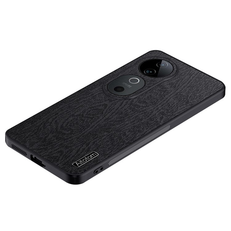 For vivo S19 5G Case Wood Texture Design Leather+PC+TPU Hybrid Phone Cover - Black