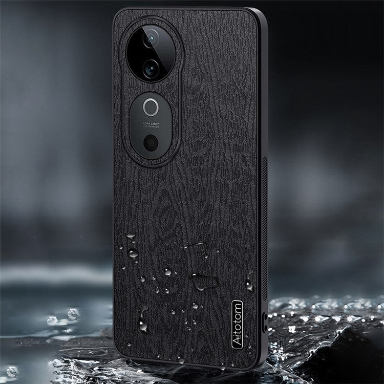 For vivo S19 5G Case Wood Texture Design Leather+PC+TPU Hybrid Phone Cover - Black