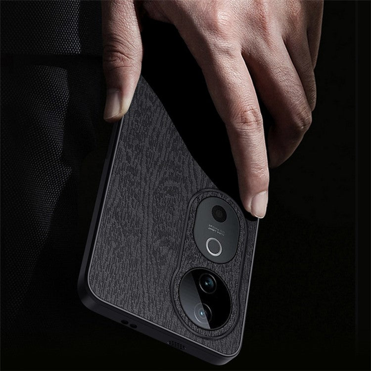 For vivo S19 5G Case Wood Texture Design Leather+PC+TPU Hybrid Phone Cover - Black