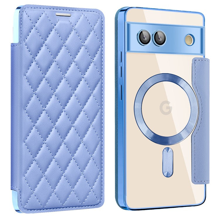 For Google Pixel 7a Magnetic Case RFID Blocking Card Holder Leather Phone Cover - Blue