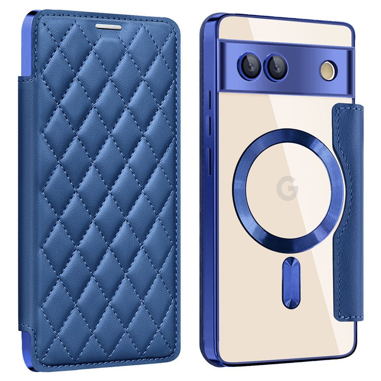 For Google Pixel 7a Magnetic Case RFID Blocking Card Holder Leather Phone Cover - Sapphire