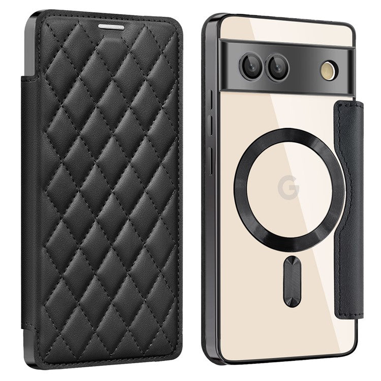 For Google Pixel 7a Magnetic Case RFID Blocking Card Holder Leather Phone Cover - Black