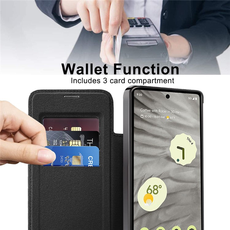 For Google Pixel 7a Magnetic Case RFID Blocking Card Holder Leather Phone Cover - Black