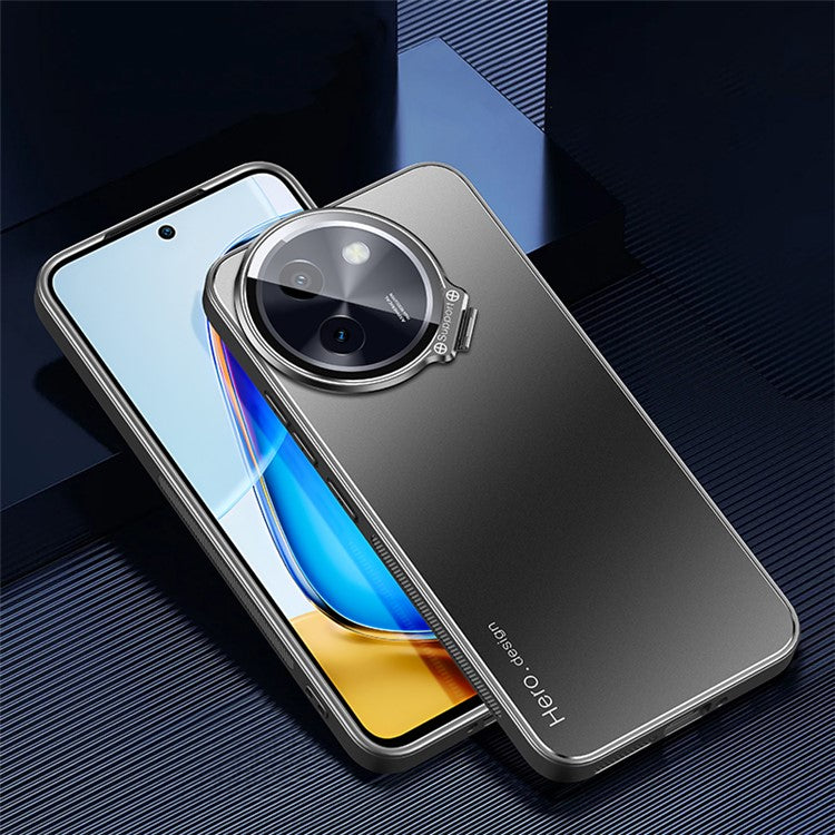 For vivo Y200i 5G Cell Phone Case Works with Magnetic Car Mount Hidden Kickstand Back Cover - Black