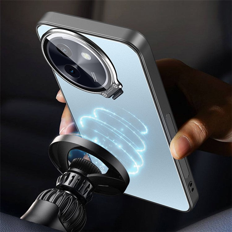 For vivo Y200i 5G Cell Phone Case Works with Magnetic Car Mount Hidden Kickstand Back Cover - Black