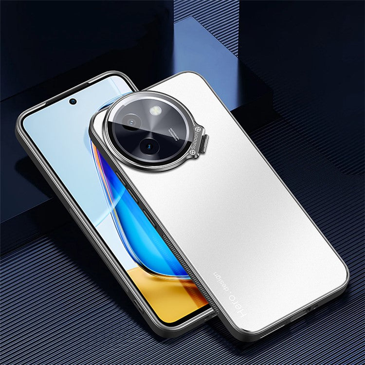 For vivo Y200i 5G Cell Phone Case Works with Magnetic Car Mount Hidden Kickstand Back Cover - Silver