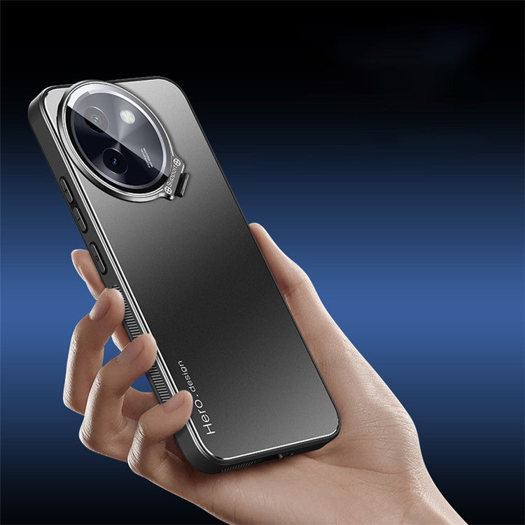 For vivo Y200i 5G Cell Phone Case Works with Magnetic Car Mount Hidden Kickstand Back Cover - Silver