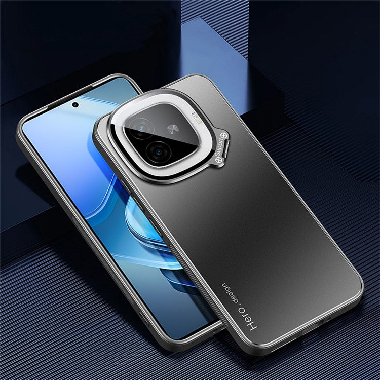 For vivo iQOO Z9 Turbo 5G Slim-Fit TPU+PC+Metal Cases Hidden Kickstand Phone Cover Works for Magnetic Car Mount - Black