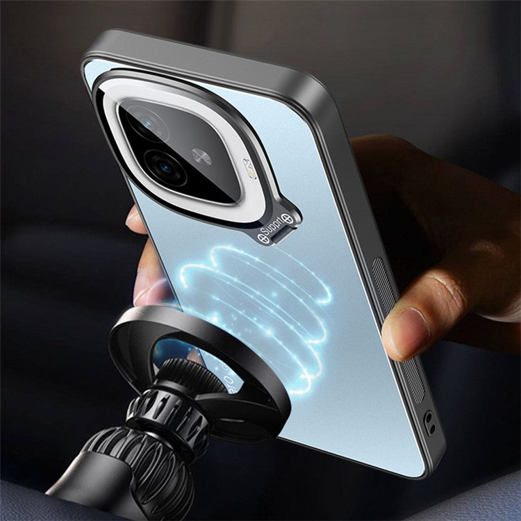 For vivo iQOO Z9 Turbo 5G Slim-Fit TPU+PC+Metal Cases Hidden Kickstand Phone Cover Works for Magnetic Car Mount - Black