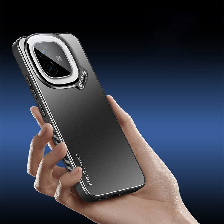 For vivo iQOO Z9 Turbo 5G Slim-Fit TPU+PC+Metal Cases Hidden Kickstand Phone Cover Works for Magnetic Car Mount - Black