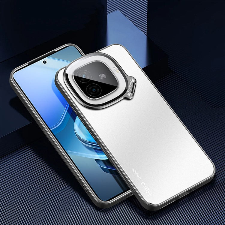 For vivo iQOO Z9 Turbo 5G Slim-Fit TPU+PC+Metal Cases Hidden Kickstand Phone Cover Works for Magnetic Car Mount - Silver