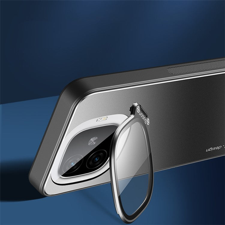 For vivo iQOO Z9 Turbo 5G Slim-Fit TPU+PC+Metal Cases Hidden Kickstand Phone Cover Works for Magnetic Car Mount - Silver