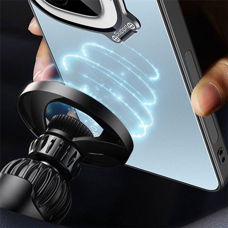 For vivo iQOO Z9x 5G Case Lens Film Hidden Kickstand Phone Cover Works with Magnetic Car Mount - Black