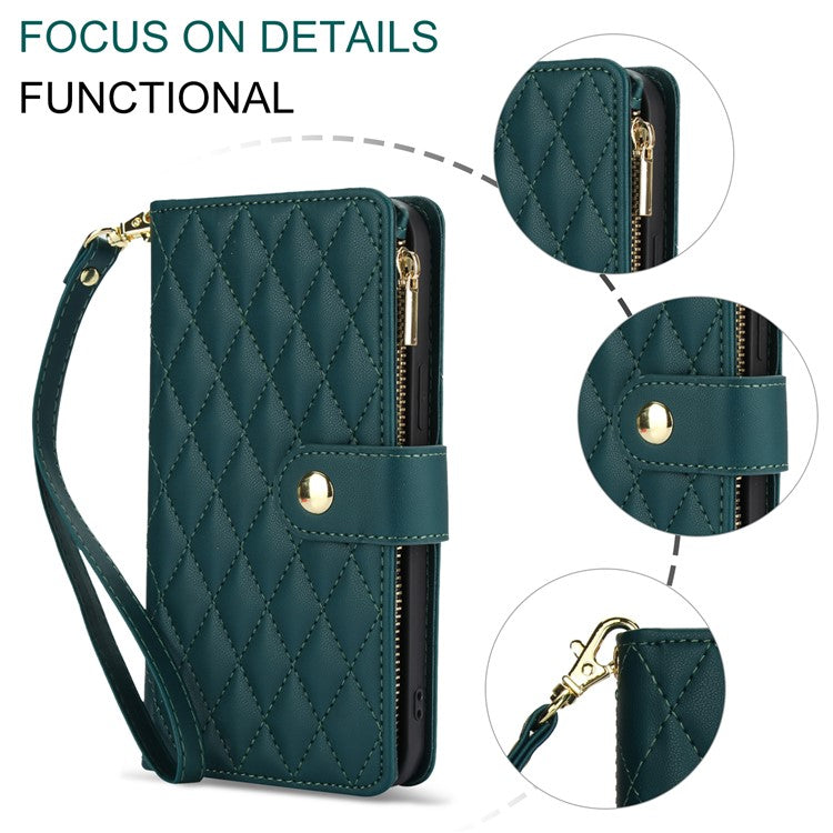 For Google Pixel 8 Case Chic Rhombus PU Leather Phone Cover with Shoulder Lanyard - Blackish Green