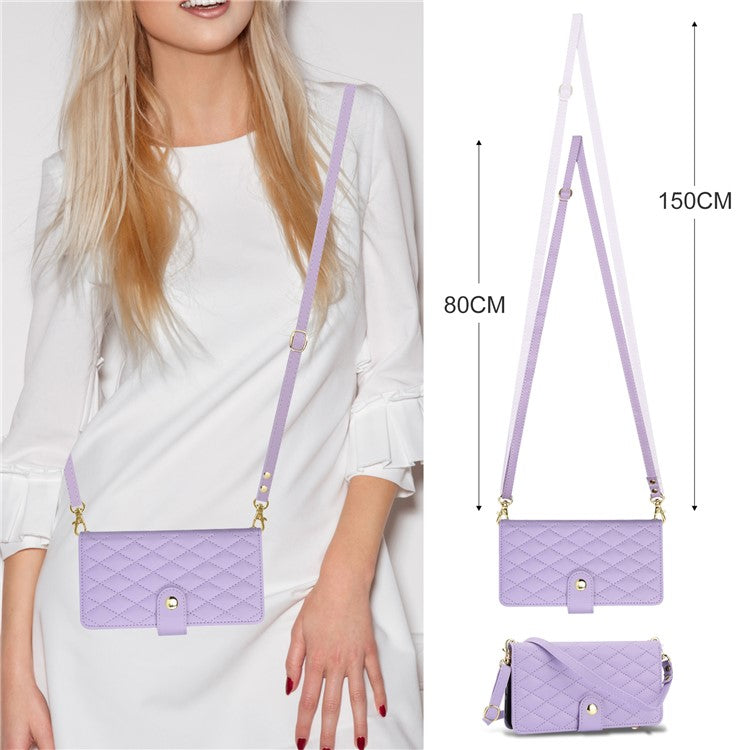 For Google Pixel 8 Case Chic Rhombus PU Leather Phone Cover with Shoulder Lanyard - Light Purple