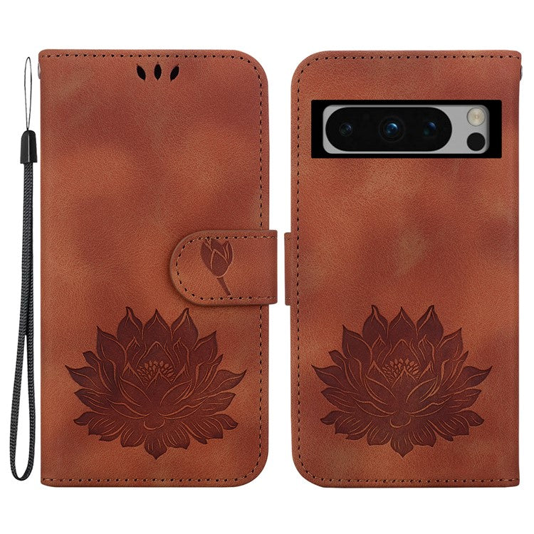 For Google Pixel 8 Pro Case Lotus Pattern PU Leather Phone Cover with Wallet Stand - Brown