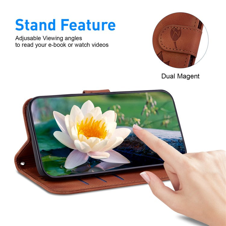 For Google Pixel 8 Pro Case Lotus Pattern PU Leather Phone Cover with Wallet Stand - Brown