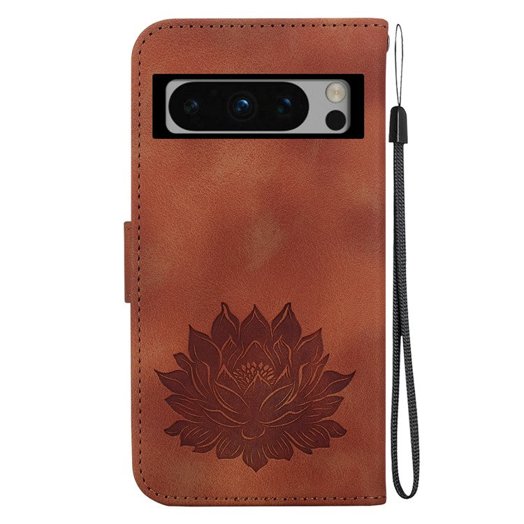 For Google Pixel 8 Pro Case Lotus Pattern PU Leather Phone Cover with Wallet Stand - Brown