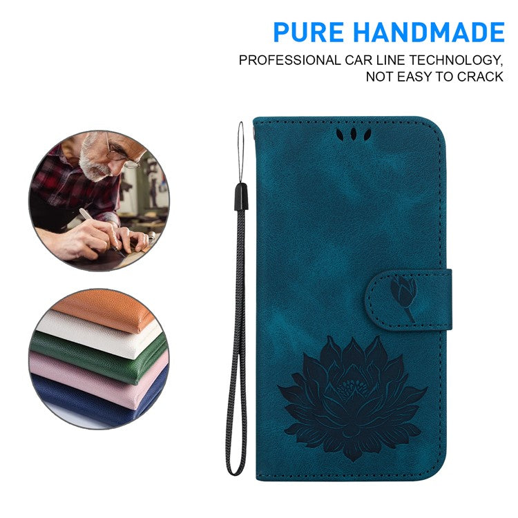 For Google Pixel 8 Pro Case Lotus Pattern PU Leather Phone Cover with Wallet Stand - Blue