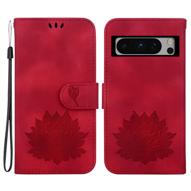 For Google Pixel 8 Pro Case Lotus Pattern PU Leather Phone Cover with Wallet Stand - Red